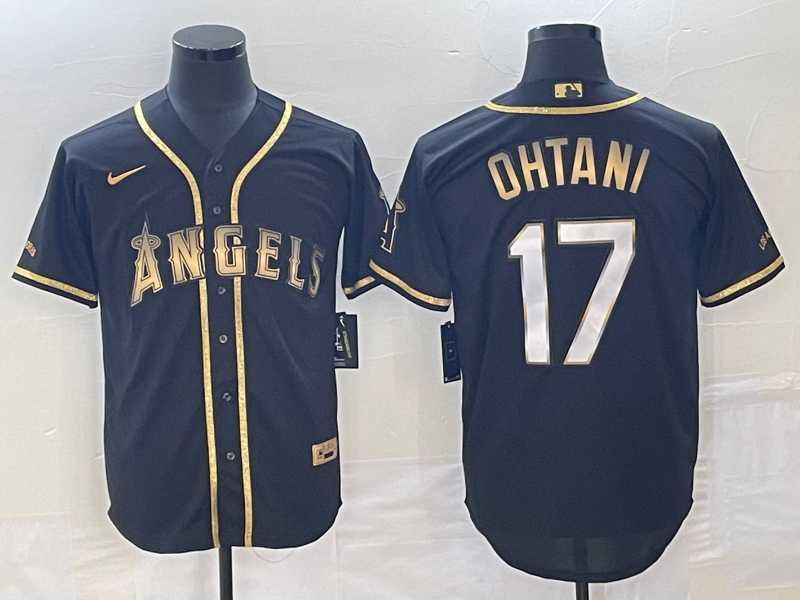Men%27s Los Angeles Angels #17 Shohei Ohtani Black Gold Stitched MLB Cool Base Nike Jersey->kansas city royals->MLB Jersey